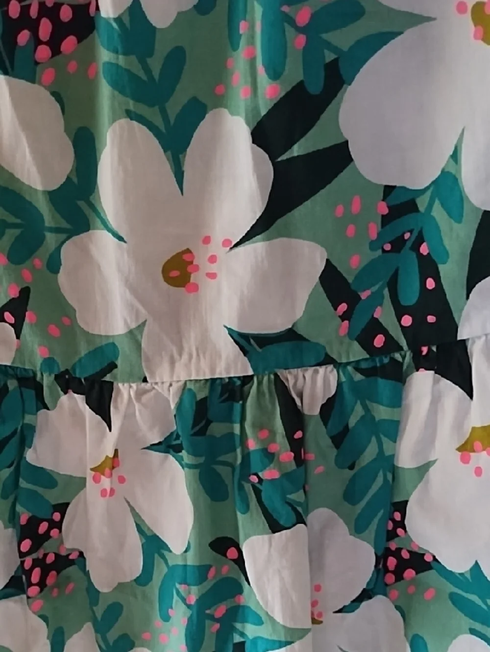 THML Women's  Floral Ruffle Tiered Top - Teal & White - Picture 2 of 6
